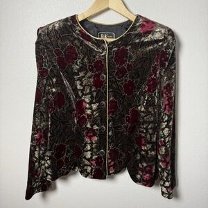 Vintage R&K Evenings Etched Floral Velvet Button-Down Blazer Size 12 Event